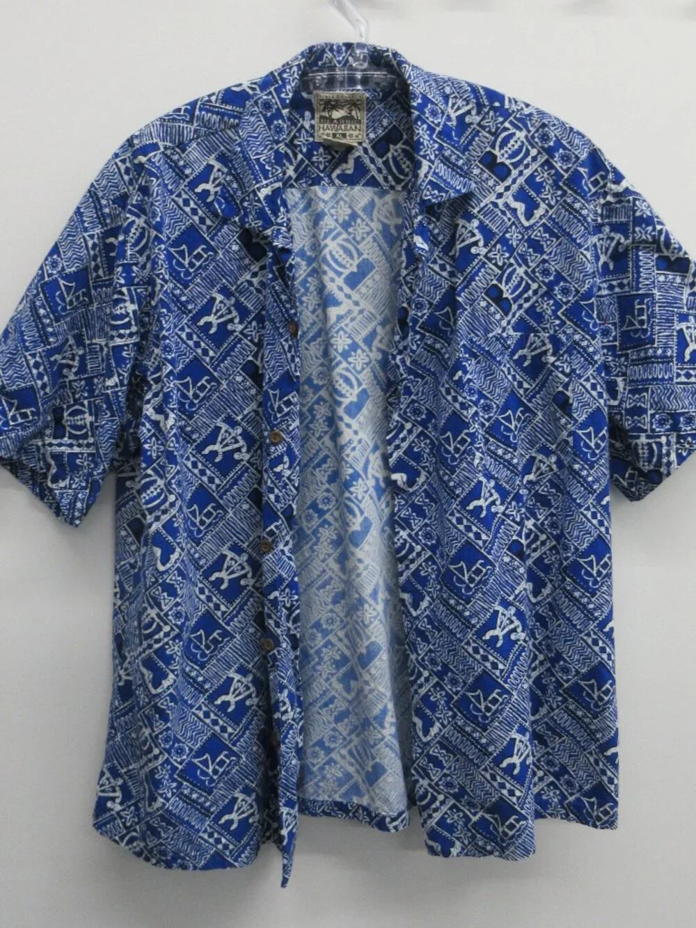 STEVE & BARRY'S CLASSIC HAWAIIAN SHIRT BLUE WHITE TURTLES SHORT SLEEVE MENS XL